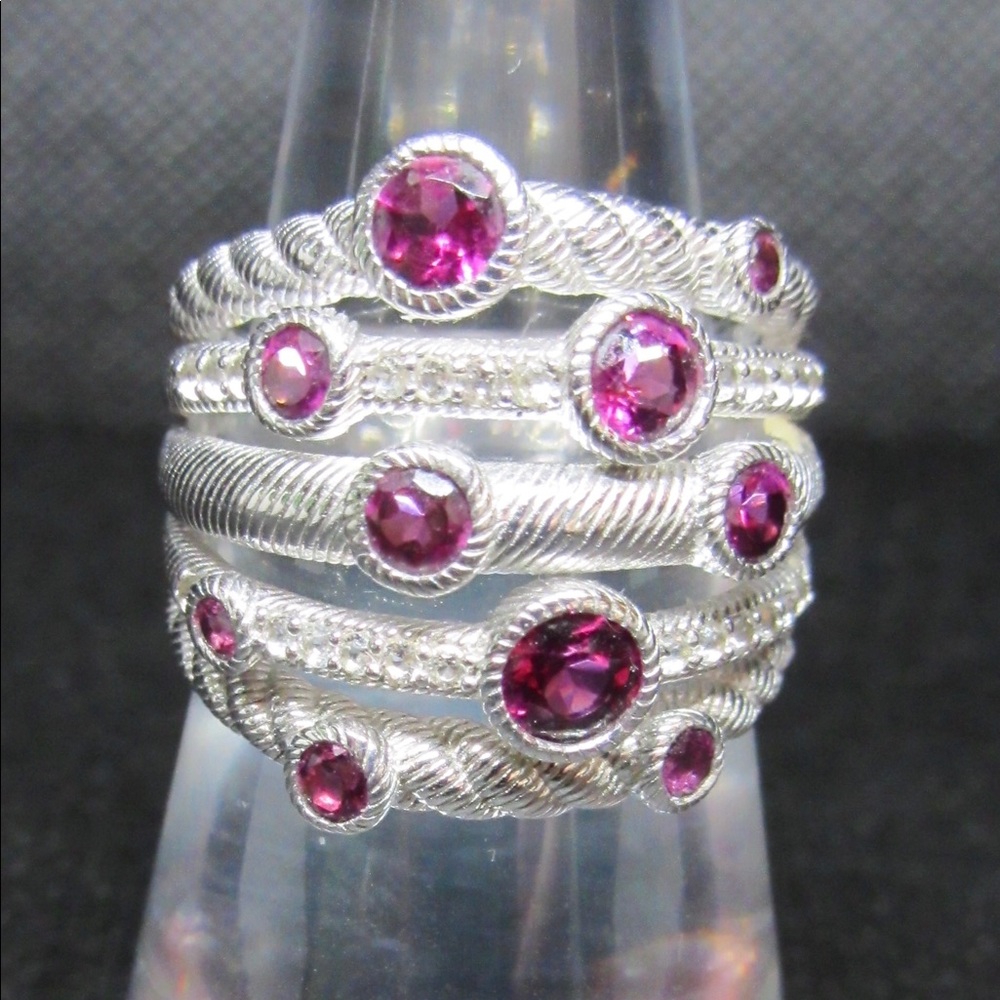 Judith Ripka Sterling and Rhodolite Muti-Band Ring